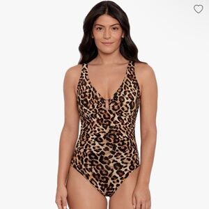 Ralph Lauren Animal Print Over The Shoulder One Piece Ring Swimsuit Size 6